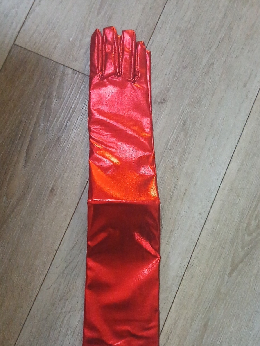 Long Shiny Red Evening Gloves